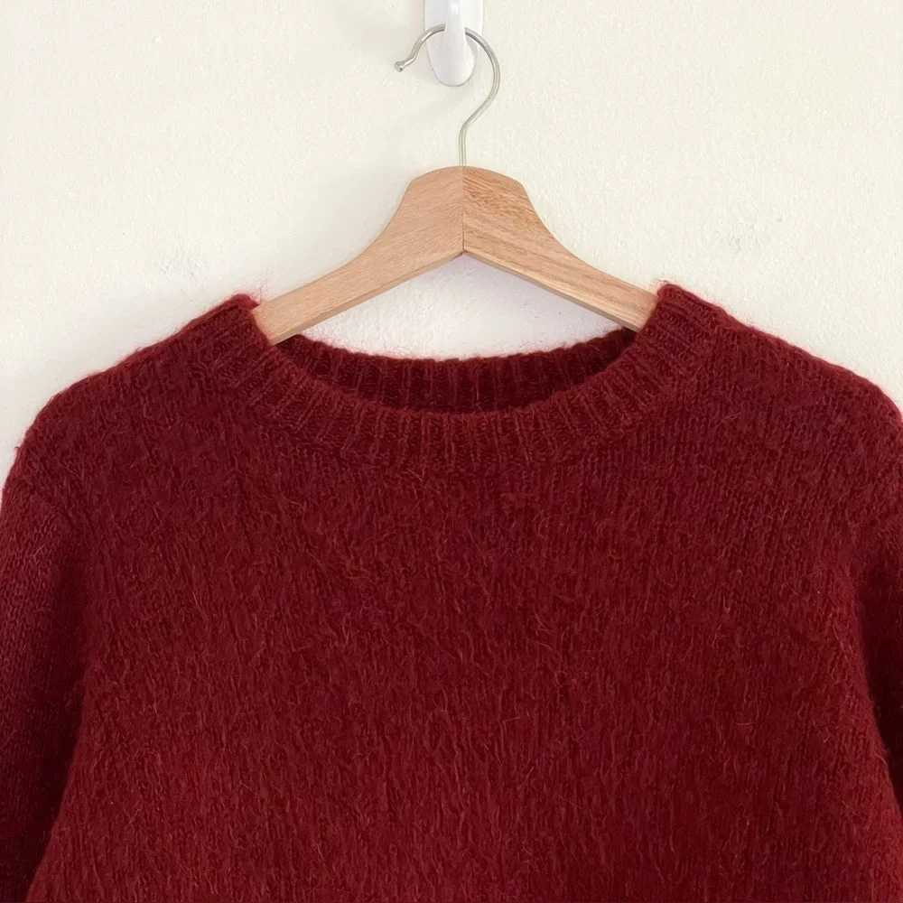 Cinq a Sept Issa Mohair Pullover Slit Cuff Sweater Pomegranate Red Medium
